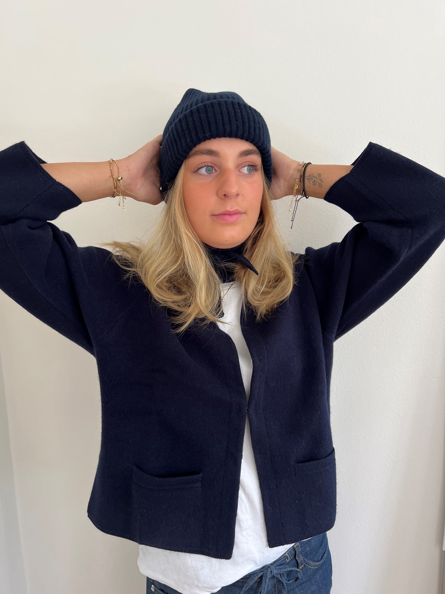 Iben Cardigan - uld & cashmere, dobbelt strikket, Navy